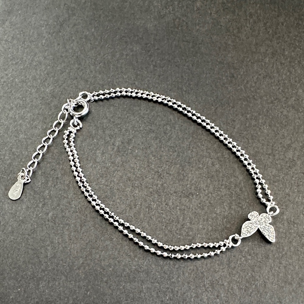 Sterling Silver Double Strand Angel Wing Pave Bracelet
